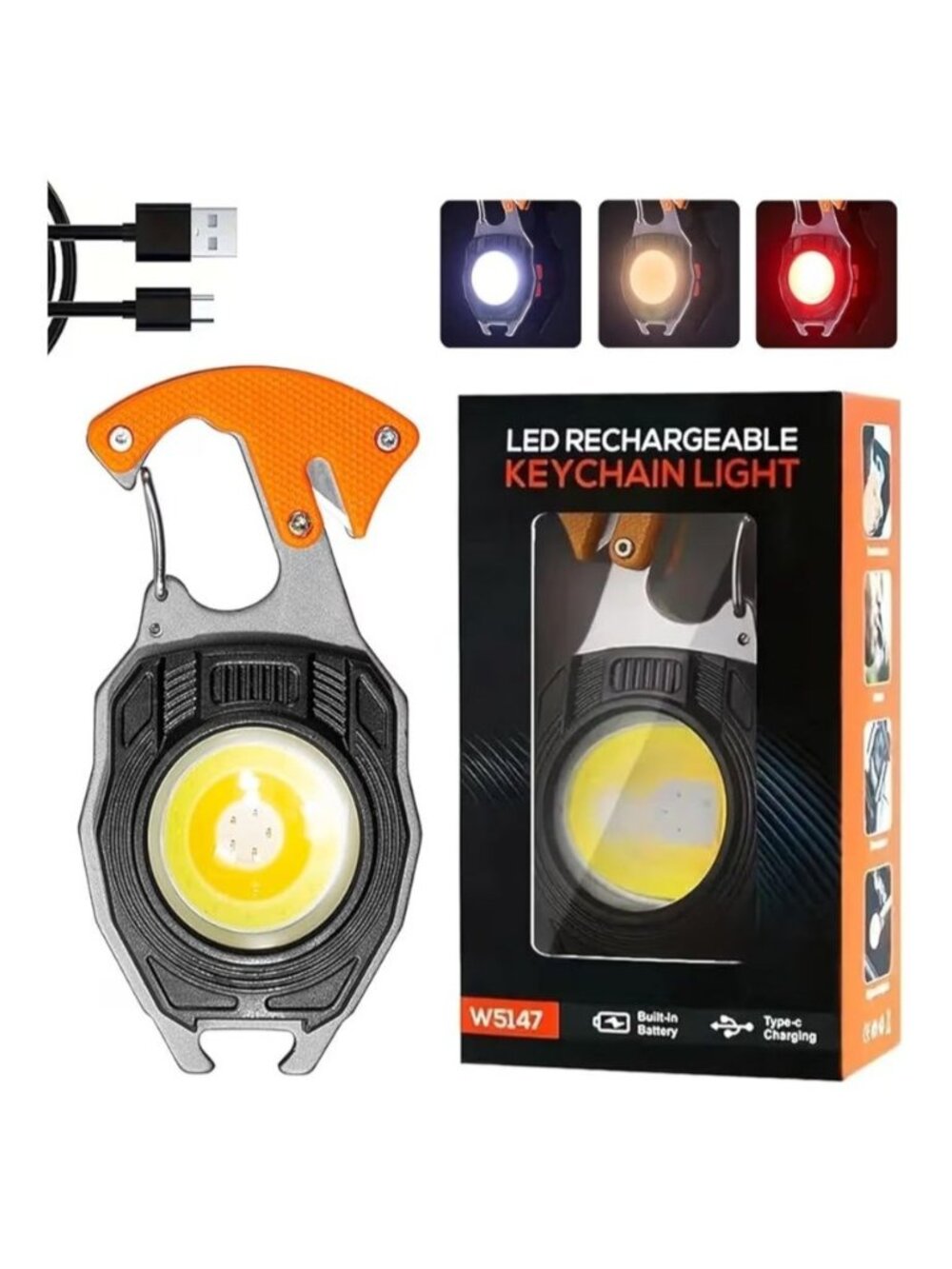 LED Rechargeable Keychain Work Light Set of 2-7 Modes COB 1600 Lumens USB